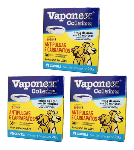 Coleira Vaponex Cães Antipulgas E Carrapatos -kit Com 3