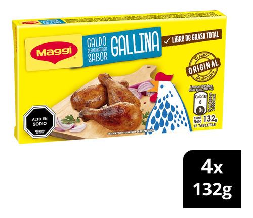 Caldo Maggi® Sabor Gallina Caja 132g 12 Tabletas Pack X4