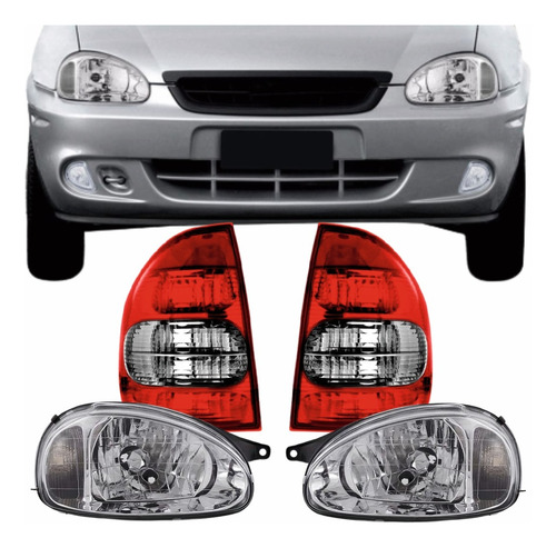 Kit Par Farol Vidro Corsa Classic + Lanterna Fumê 2000 A 10