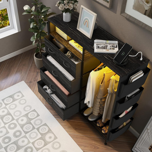 Closet Grande Perchero Con Led De 5 Cajones Y 5 Bolsillo