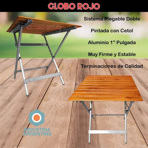 Mesa Plegable Aluminio Madera 75x66 + 2 Sillas Balcon Jardin