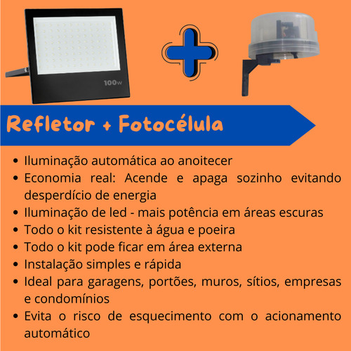 2 Refletores 100w Com Fotocélula Sensor Bivolt Acende Apaga