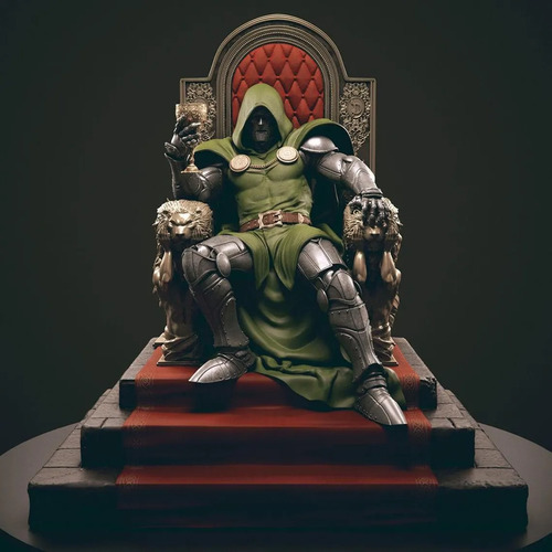 Dr. Doom No Trono. Em Resina 12k. Tinta Importada.