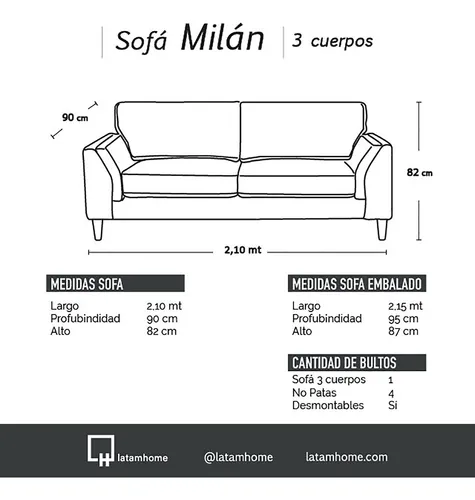 Sofa Milan 3 Cuerpos Lino - Latam Home
