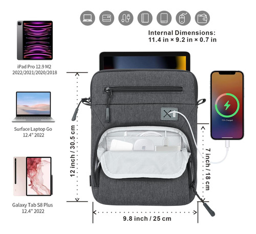 Bolsa Tipo Bandolera Para Tableta Para El Nuevo Ipad Pro Gen Gris Oscuro.