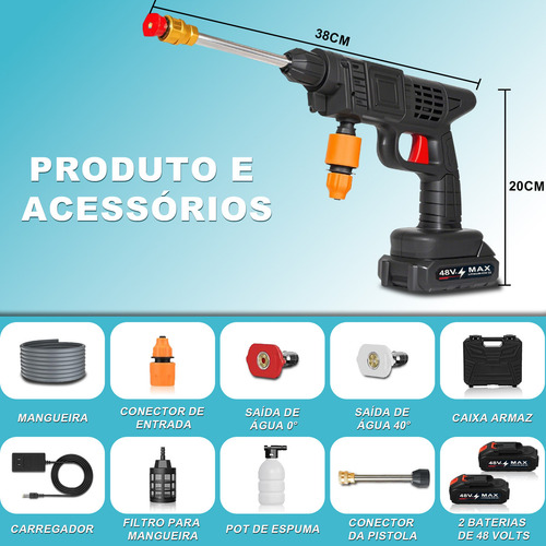 Pistola Da Água Lavadora Portátil Alta Pressão Sem Fio Recarregável Com 2 Baterias, Kit Completo Com Sabão, Mangueira E Bicos Ideal Para Carros, Motos, Jardim E Limpeza Externa