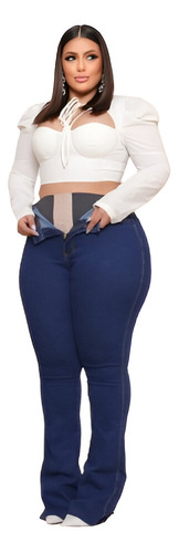 Calça Flare Jeans Feminina Plus Size Cinta Modeladora Lipo 