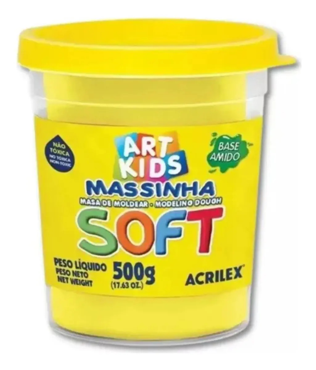 Massinha Modelar Soft Amarela 500g Acrilex Art Kids Não Tóxica