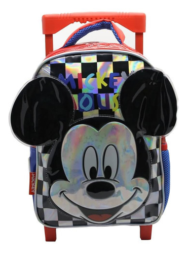 Mochila Mickey 12 PuLG C/ Carro Escolar Infantil Cresko Color Azul Diseño de la tela Liso