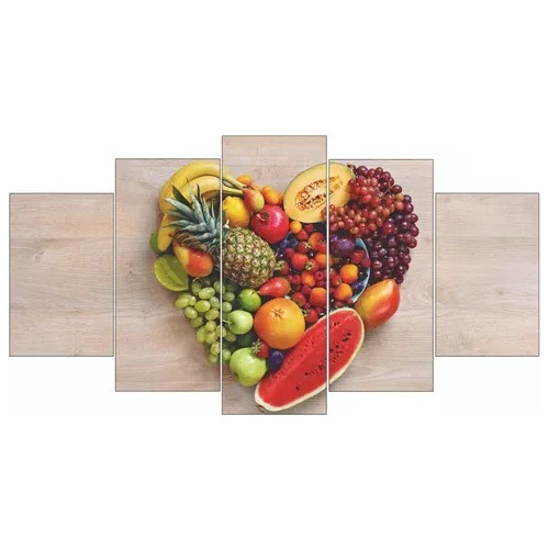 Quadro Decorativo Coração De Salada  5 Peças 115x60