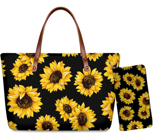 Wellflyhom Juego De Bolso Y Cartera Con Diseño De Girasoles 