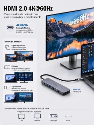 POLARES ZEN1 Adaptador Hub Usb-c Compatível com Macbook Air M1 M2