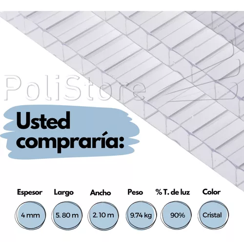 Policarbonato Alveolar Cristal Placa 2.10 X 5.80 Mts