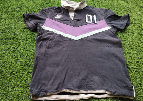 Camiseta Tipo Rugby Negra Y Violeta Vintage 
