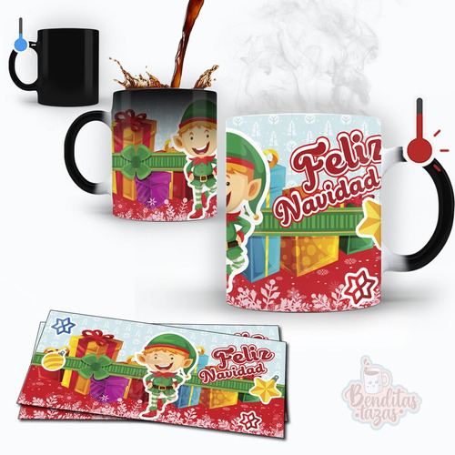 Taza Magica Regalo De Navidad Feliz Navidad Santa Y Duende