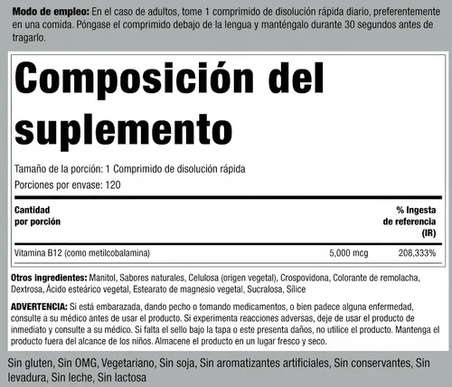 Vitamina B12 Sublingual Metil B12 Methyl B12 Adolescentes