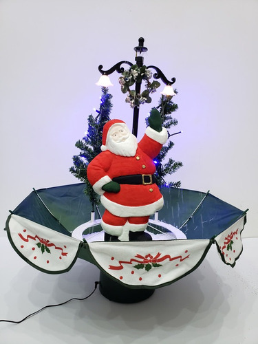 Imagen 1 de 3 de Sombrilla Navideña Santa Claus Luz Led Y Caída De Nieve