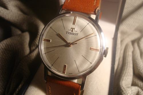 Precioso Reloj Tissot Antiguo Hombre 1960 Impecable! Joya!! Marrón Claro Cromado Plateado Soleil (Usado)