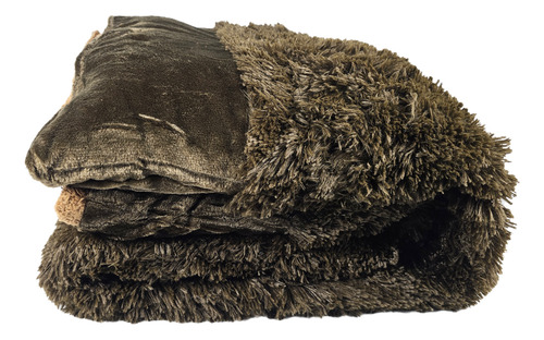 Edredón Corderito Pelo Largo 2 Plazas 200x230 Cm + 2 Fundas Marrón Oscuro Peludo- Liso