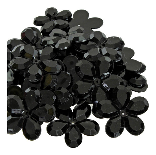 Piedra Acrilica Coser Flor Manualidad Decorar 36mm Mylin 25p Color Negro