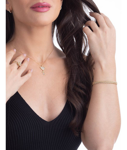 Pulseira Lacraia De 7.1mm Em Ouro 10k Com Fecho Mola 19,0 Cm