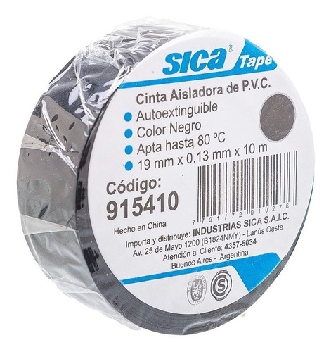 Cinta Aisladora Sica Certificada - 10 Metros - Negra
