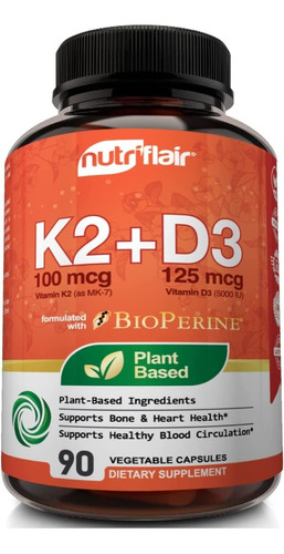 Vitamina K2 Mk7 D3 5000 Ui Suplemento Pimienta Negra 90 Cap