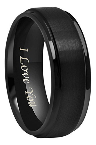 Anillo De Bodas De Tungsteno Negro Grabado  I Love You 