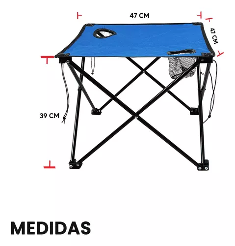 Kit Mesa + 2 Sillas Plegables Playa Jardin Camping Azul