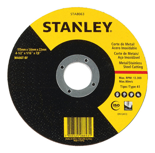 Set De 50 Discos Corte 4 1/2 Stanley 8063 Para Amoladora Color Negro