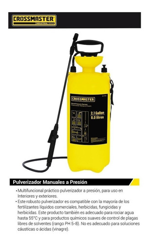 Pulverizador Atomizador Crossmaster Manual A Presión 8l Prof
