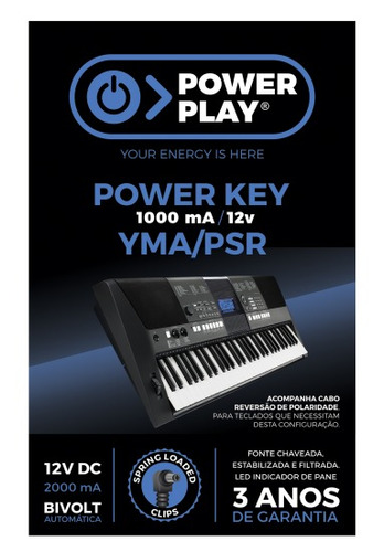 Fonte Eletrônica Teclado Power Play 12v 1a Key Psr Gar 3 Ano