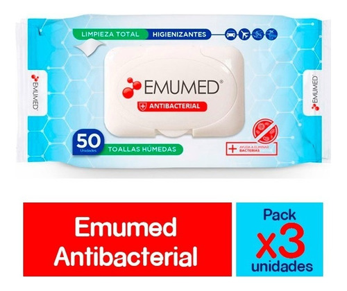 Toallas Humedas Higienizantes/ Antibacterial Emumed Pack X3