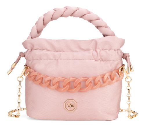 Bolsa Drawstring Cloe Para Mujer Textil Asa Entrelazada Color Rosa