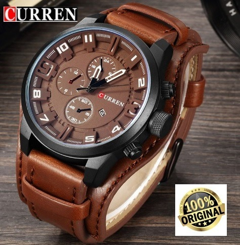 Relogio Curren 8225 Couro Bracelete E Fundo Marrom