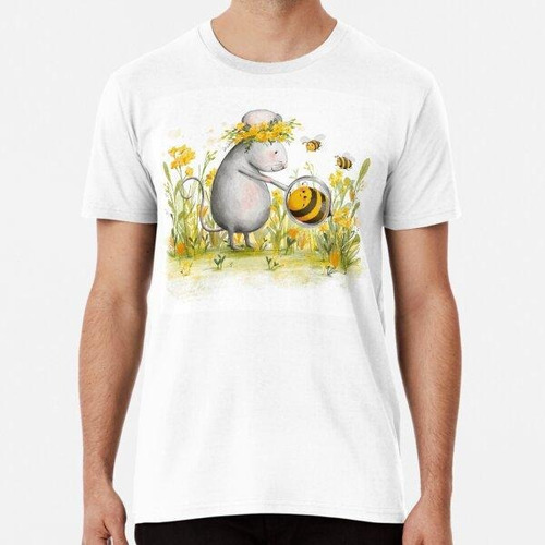 Remera Lindo Ratón Con Abejas, Arte De Primavera. Algodon Pr