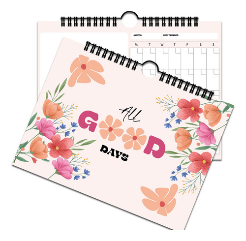 Bloc De Notas Inspirador Con Tema De Flores De Borde, 12 Mes