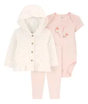 Comprar Conjunto Carters Set 3 Piezas Bebe Body, Pantalon Y Campera Rosa 9m