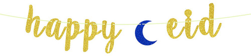 Happy Eid Banner Eid Mubarak Banner Gold Glitter Decoracione