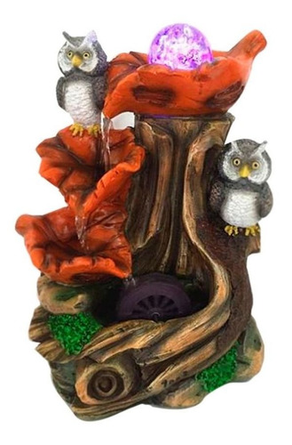 Fuente De Agua Con Búhos Esfera Y Luz Led 16,5x27cm Oferta