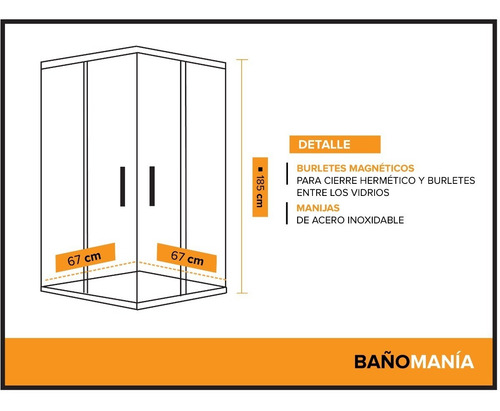 Imagen 3 de 10 de Cabina Box Mampara 70 X 70 Recta Incoloro Sin Receptaculo