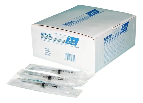Jeringa Con Aguja 3ml Nipro 23g X 1 Luer Lock 100 Un Capacidad En Volumen 3 Ml