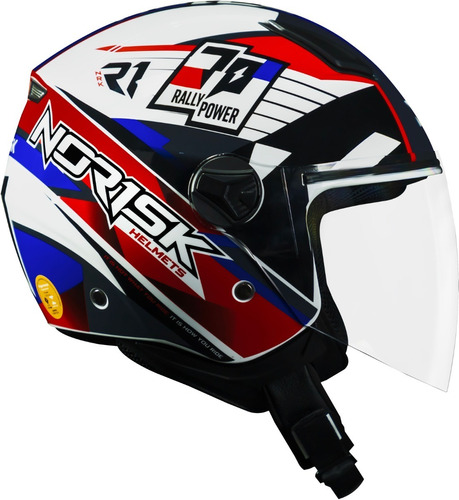 Capacete Aberto Norisk Orion R1 Branco Vermelho E Azul