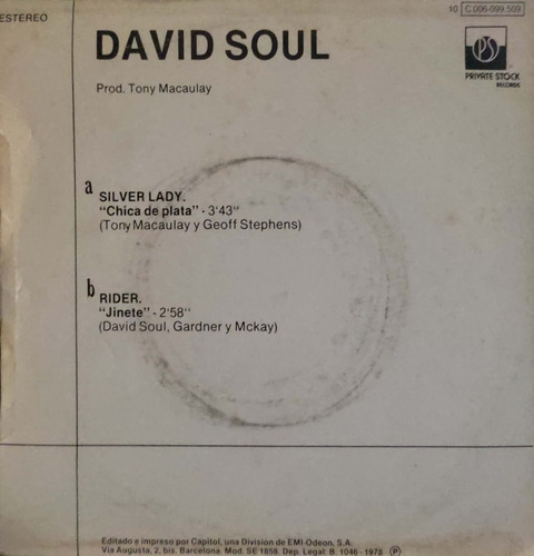 Disco Vinilo Chica De Plata David Soul 7'' Single Lamdisc