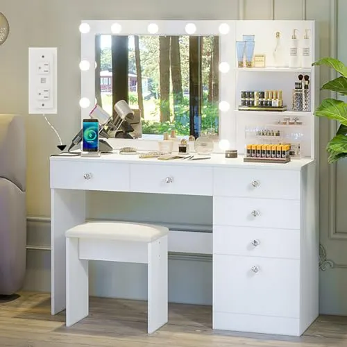 comprar Vanity Con Luces - Escritorio Maquillaje 47  Con Enchufe, Al