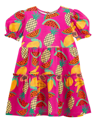 Vestido Infantil Em Malha Rosa Tropical Fábula 516050