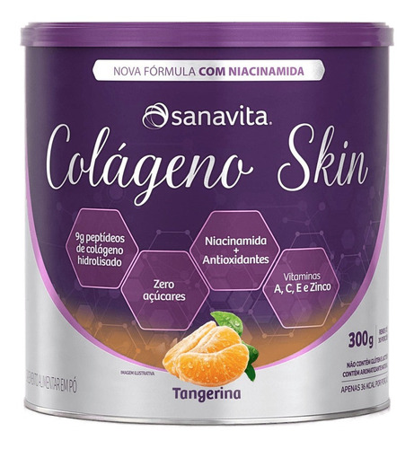 Suplemento em pó Sanavita  Colágeno hidrolisado colágeno Colágeno hidrolisado sabor  tangerina em lata de 300g