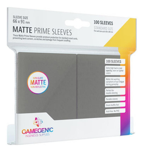 Gamegenic: Matte Prime Sleeves (cinza Escuro) 100 U 64 X89mm