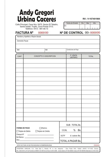 comprar Facturas Legales - Formato Seniat ( Ojo Legales Rapidos ) 