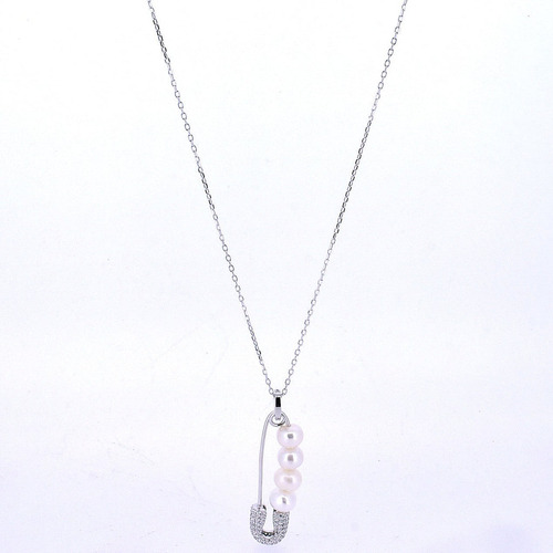 Collar De Plata Clip Con Perlas Y Circonia